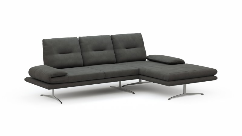Ecksofa Lucero - 2-Sitzer mit Longchair rechts inkl. Rückenlehne/Armlehne/Sitztiefe verstellbar und drehbares Sitzelement, Leder, Anthrazit