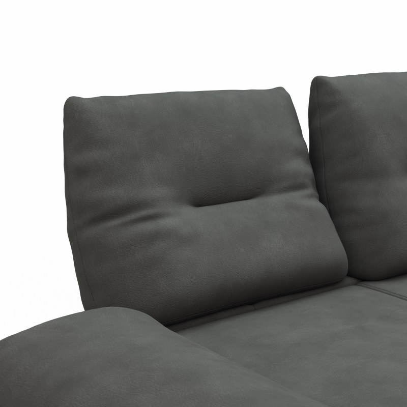 Ecksofa Lucero - 2-Sitzer mit Longchair rechts inkl. Rückenlehne/Armlehne/Sitztiefe verstellbar und drehbares Sitzelement, Leder, Anthrazit
