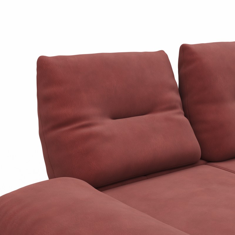 Ecksofa Lucero - 2-Sitzer mit Longchair rechts inkl. Rückenlehne/Armlehne/Sitztiefe verstellbar und drehbares Sitzelement, Leder, Weinrot