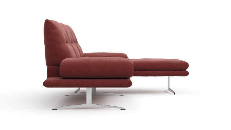 Ecksofa Lucero - 2-Sitzer mit Longchair rechts inkl. Rückenlehne/Armlehne/Sitztiefe verstellbar und drehbares Sitzelement, Leder, Weinrot