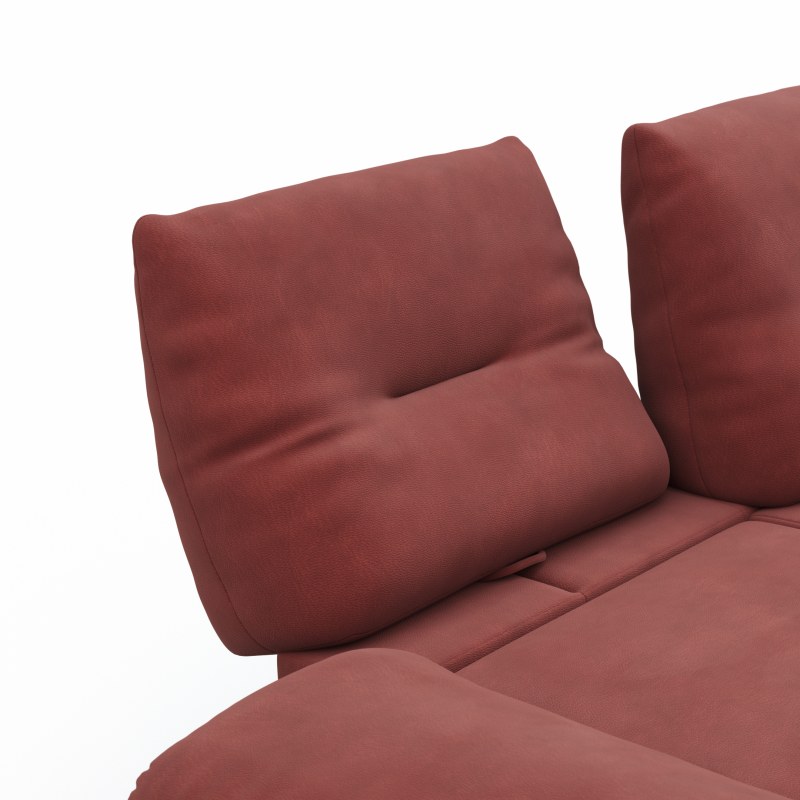 Ecksofa Lucero - 2-Sitzer mit Longchair rechts inkl. Rückenlehne/Armlehne/Sitztiefe verstellbar und drehbares Sitzelement, Leder, Weinrot