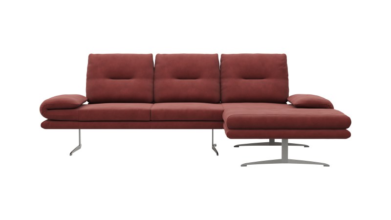 Ecksofa Lucero - 2-Sitzer mit Longchair rechts inkl. Rückenlehne/Armlehne/Sitztiefe verstellbar und drehbares Sitzelement, Leder, Weinrot