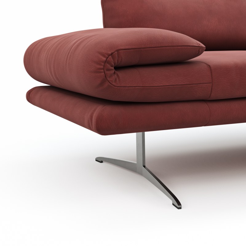 Ecksofa Lucero - 2-Sitzer mit Longchair rechts inkl. Rückenlehne/Armlehne/Sitztiefe verstellbar und drehbares Sitzelement, Leder, Weinrot