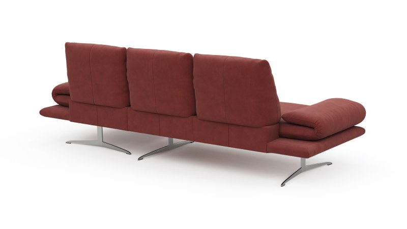 Ecksofa Lucero - 2-Sitzer mit Longchair rechts inkl. Rückenlehne/Armlehne/Sitztiefe verstellbar und drehbares Sitzelement, Leder, Weinrot