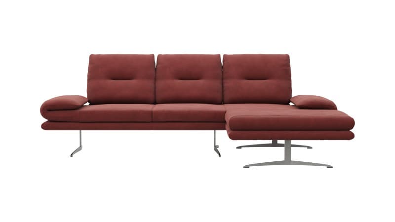 Ecksofa Lucero - 2-Sitzer mit Longchair rechts inkl. Rückenlehne/Armlehne/Sitztiefe verstellbar und drehbares Sitzelement, Leder, Weinrot