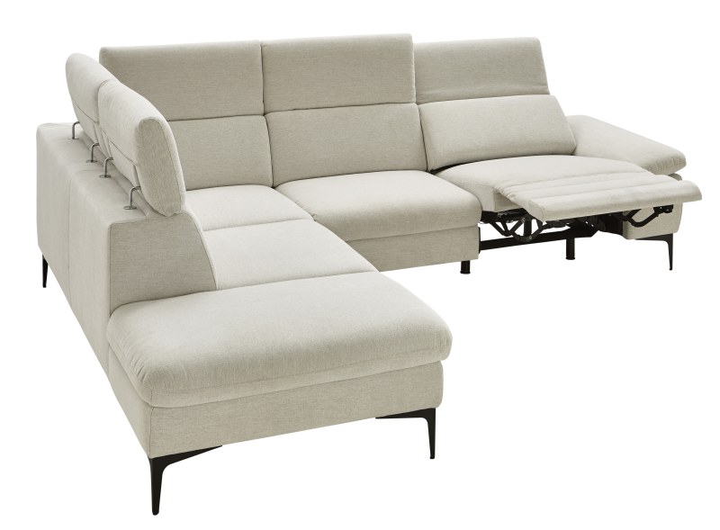 Ecksofa Felipa - Ecke links mit 2,5-Sitzer inkl. Relaxfunktion (motorisch) und Kopfteil verstellbar, Stoff, Natur