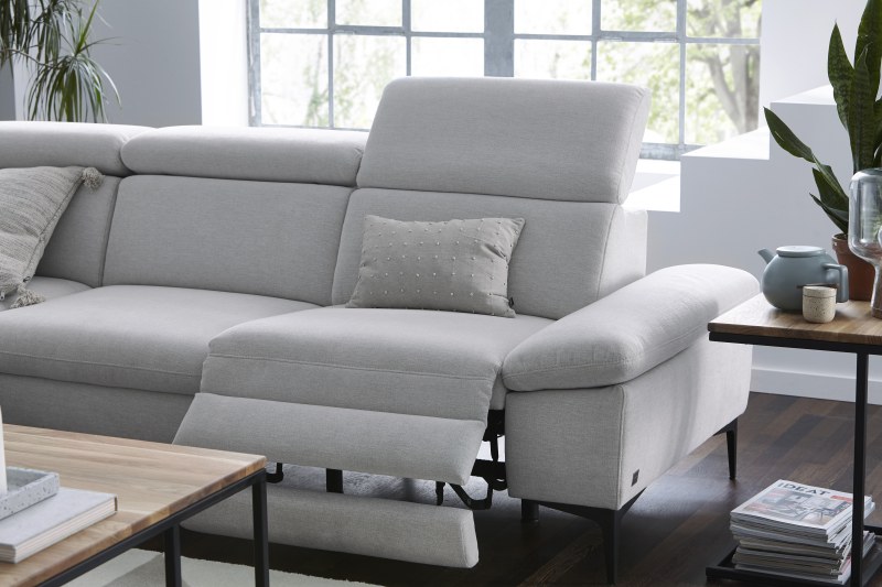 Ecksofa Felipa - Ecke links mit 2,5-Sitzer inkl. Relaxfunktion (motorisch) und Kopfteil verstellbar, Stoff, Natur
