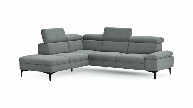 Ecksofa Felipa - Ecke links mit 2,5-Sitzer inkl. Kopfteil verstellbar, Stoff, Grau