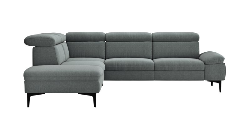 Ecksofa Felipa - Ecke links mit 2,5-Sitzer inkl. Kopfteil verstellbar, Stoff, Grau