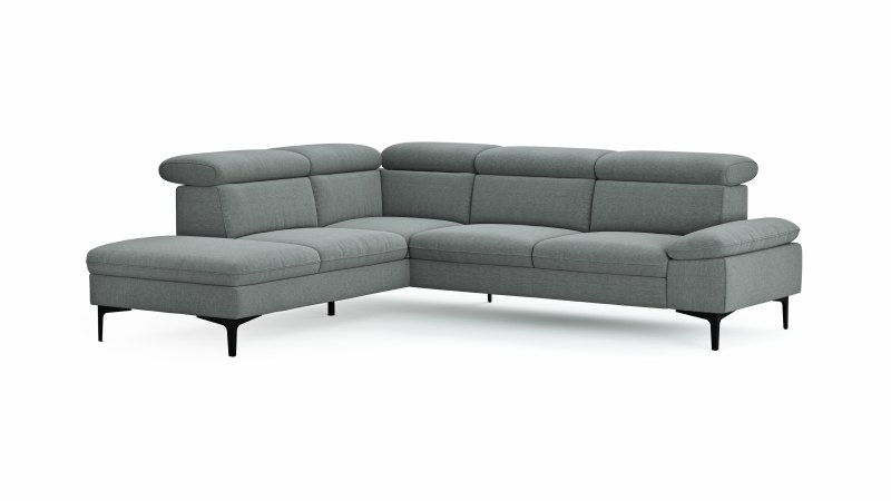 Ecksofa Felipa - Ecke links mit 2,5-Sitzer inkl. Kopfteil verstellbar, Stoff, Grau