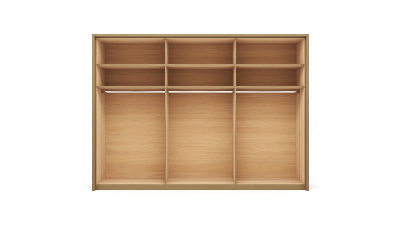 Drehtürenschrank Lenoso - B. ca. 306 cm, Eiche massiv, Glas, Champagner