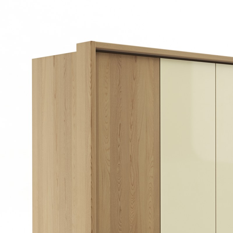 Drehtürenschrank Lenoso - B. ca. 306 cm, Eiche massiv, Glas, Champagner