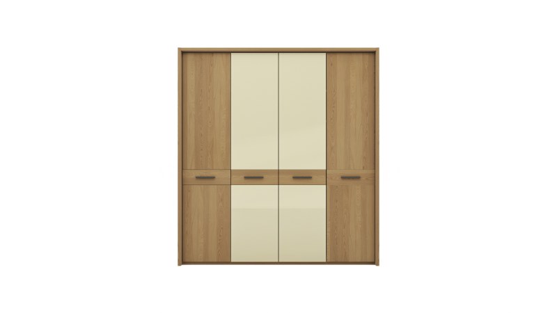 Drehtürenschrank Lenoso - B. ca. 206 cm, Eiche massiv, Glas, Champagner