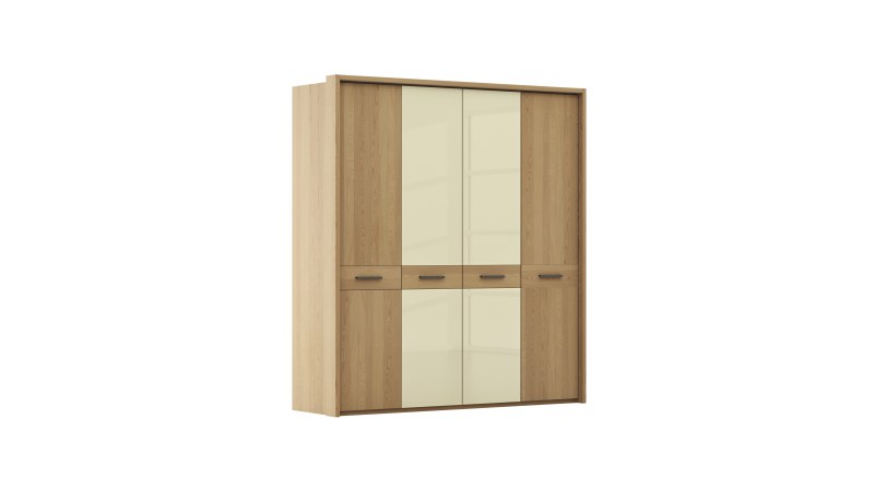 Drehtürenschrank Lenoso - B. ca. 206 cm, Eiche massiv, Glas, Champagner