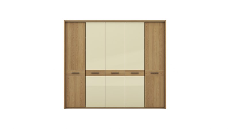 Drehtürenschrank Lenoso - B. ca. 256 cm, Eiche massiv, Glas, Champagner