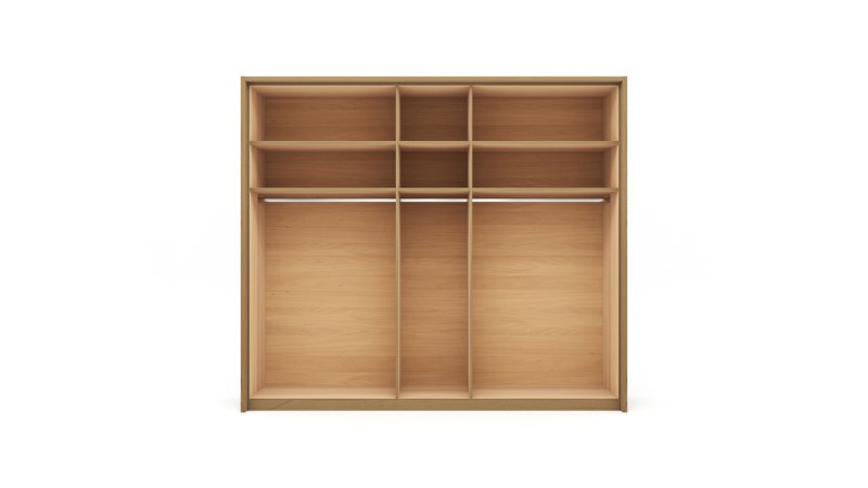Drehtürenschrank Lenoso - B. ca. 256 cm, Eiche massiv, Glas, Champagner