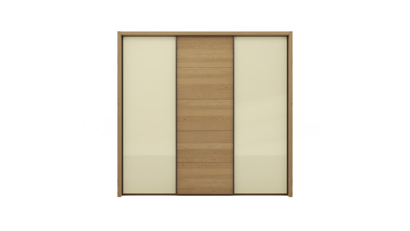 Schwebetürenschrank Lenoso -  B. ca. 260 cm, Eiche massiv, Glas, Champagner