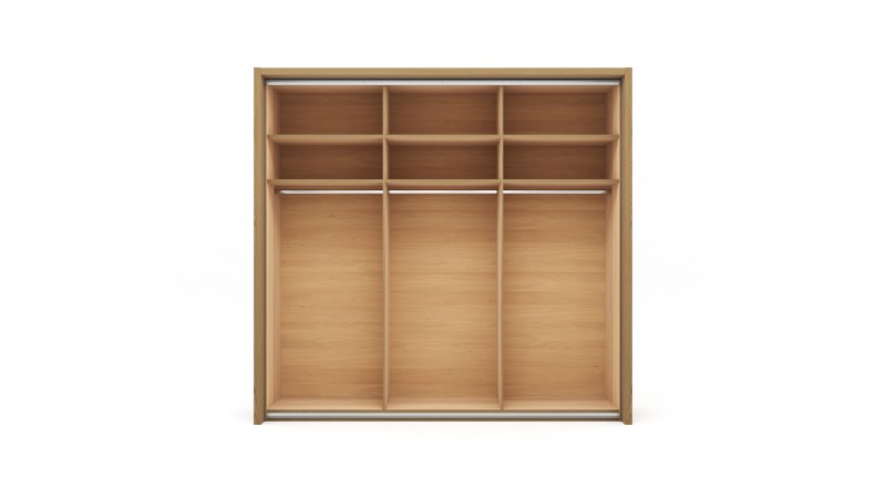Schwebetürenschrank Lenoso -  B. ca. 260 cm, Eiche massiv, Glas, Champagner