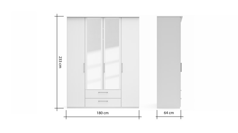 Drehtürenschrank Viana - B. ca. 180cm, Lack, Weiß