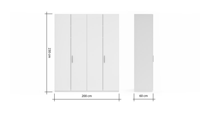 Drehtürenschrank Viana - B. ca. 200 cm, Lack, Weiß