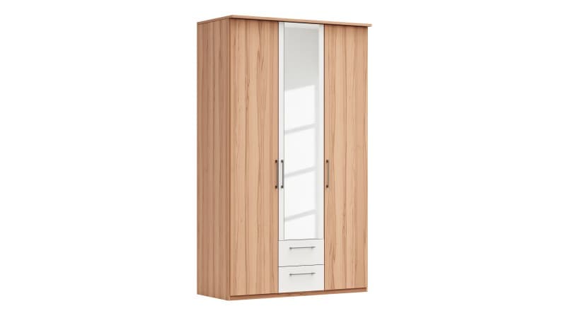 Drehtürenschrank Viana - B. ca. 136 cm, Furnier, Kernbuche, Weiß