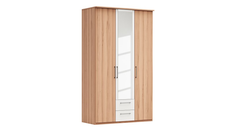 Drehtürenschrank Viana - B. ca. 136 cm, Furnier, Kernbuche, Weiß