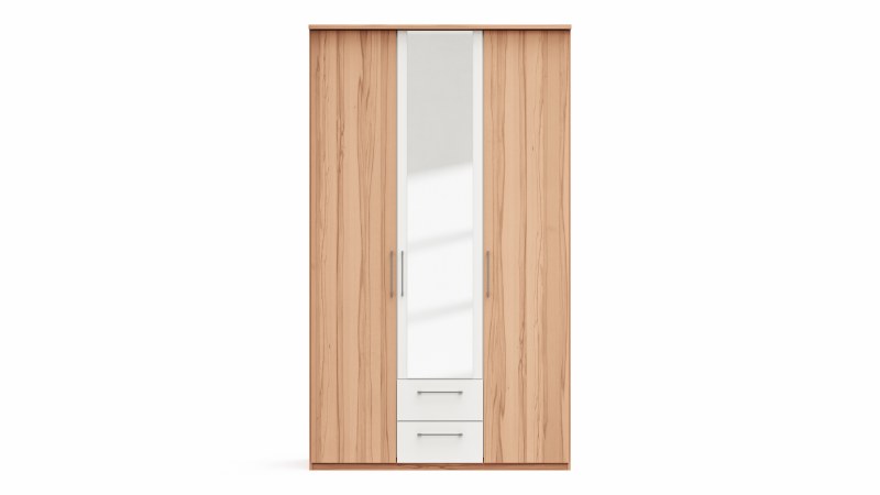 Drehtürenschrank Viana - B. ca. 136 cm, Furnier, Kernbuche, Weiß