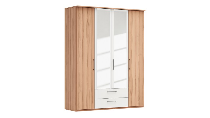 Drehtürenschrank Viana - B. ca. 180 cm, Furnier, Kernbuche, Weiß