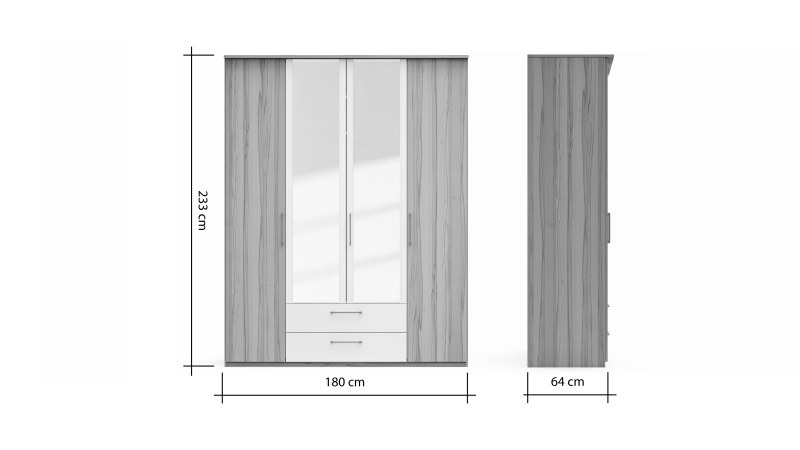 Drehtürenschrank Viana - B. ca. 180 cm, Furnier, Kernbuche, Weiß