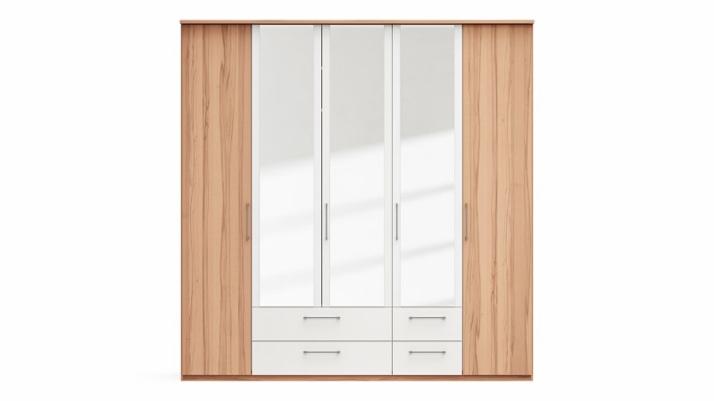 Drehtürenschrank Viana - B. ca. 225 cm, Furnier, Kernbuche, Weiß