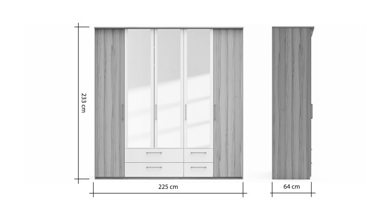Drehtürenschrank Viana - B. ca. 225 cm, Furnier, Kernbuche, Weiß