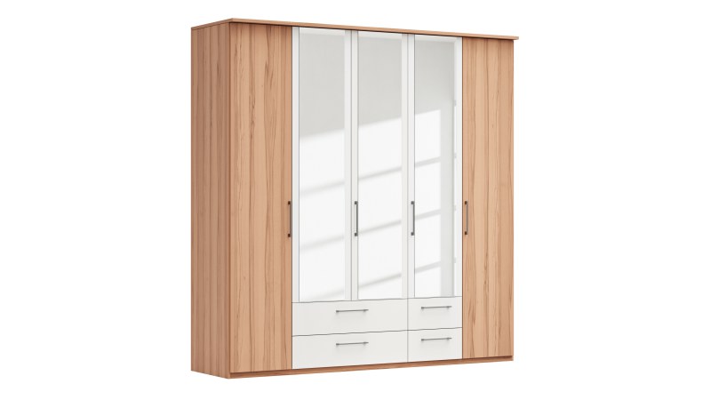 Drehtürenschrank Viana - B. ca. 225 cm, Furnier, Kernbuche, Weiß