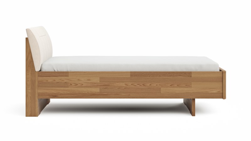 Bett Lenoso - Liegefläche ca. 90x200 cm, Eiche massiv, Kunstleder Champagner