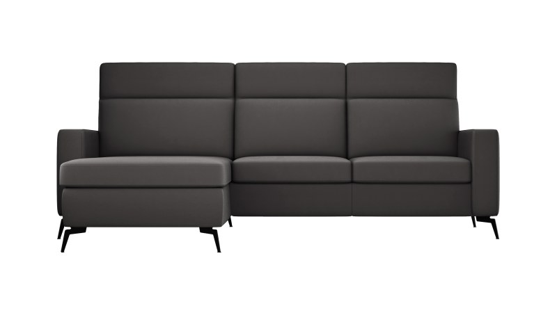 Ecksofa Arima H - 2-Sitzer mit Longchair links, Leder, Schwarz