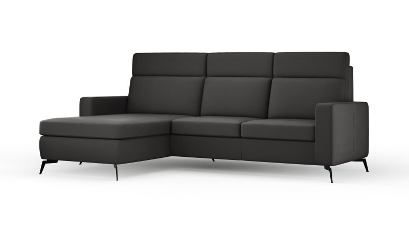 Ecksofa Arima H - 2-Sitzer mit Longchair links, Leder, Schwarz