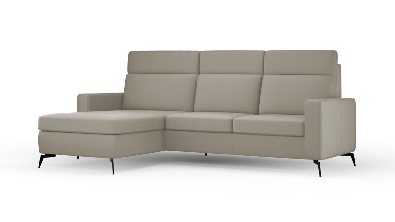 Ecksofa Arima H - 2-Sitzer mit Longchair links, Leder, Taupe