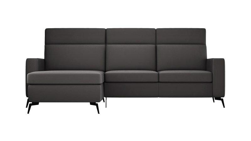 Ecksofa Arima H - 2-Sitzer mit Longchair links inkl. Sitzvorzug (motorisch), Leder, Schwarz