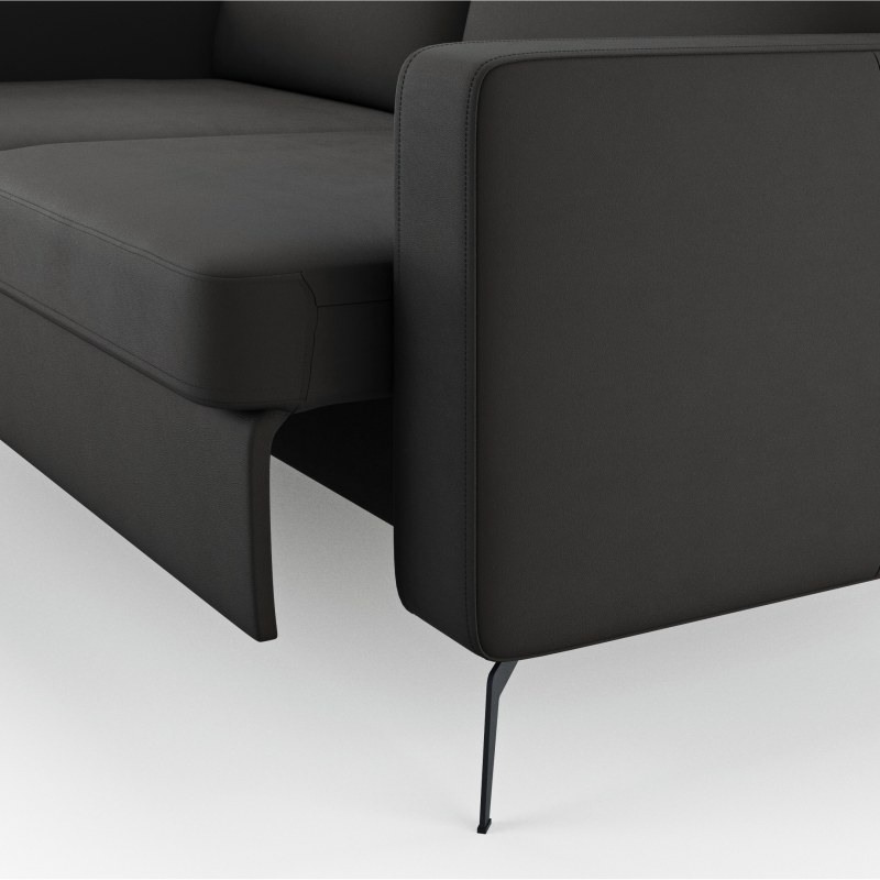 Ecksofa Arima H - 2-Sitzer mit Longchair links inkl. Sitzvorzug (motorisch), Leder, Schwarz