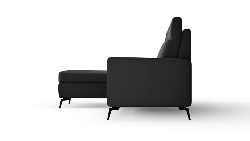 Ecksofa Arima H - 2-Sitzer mit Longchair links inkl. Sitzvorzug (motorisch), Leder, Schwarz