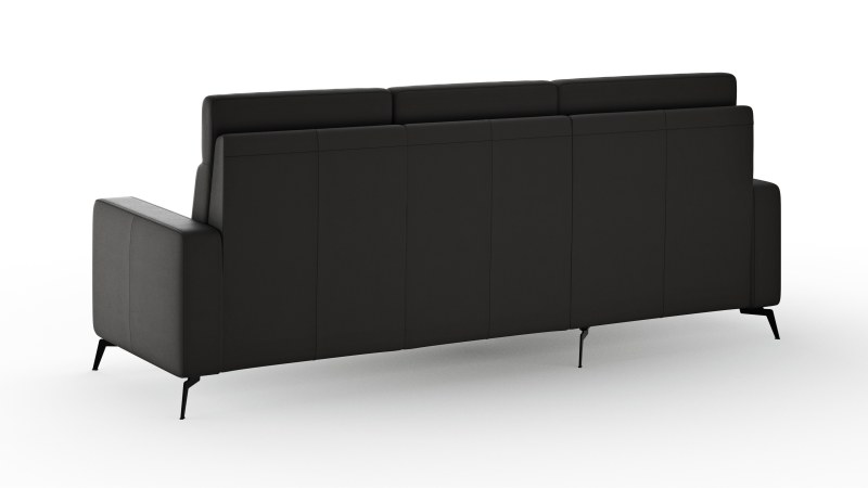 Ecksofa Arima H - 2-Sitzer mit Longchair links inkl. Sitzvorzug (motorisch), Leder, Schwarz