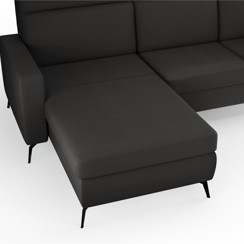 Ecksofa Arima H - 2-Sitzer mit Longchair links inkl. Sitzvorzug (motorisch), Leder, Schwarz