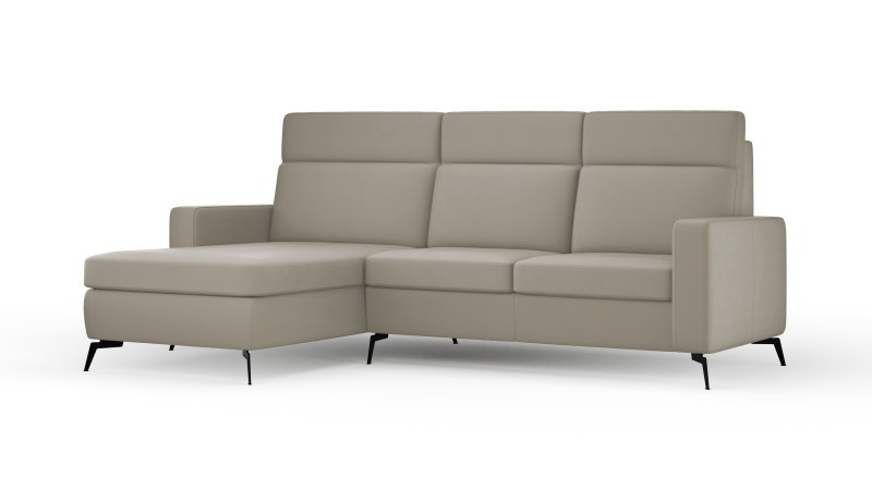 Ecksofa Arima H - 2-Sitzer mit Longchair links inkl. Sitzvorzug (motorisch), Leder, Taupe