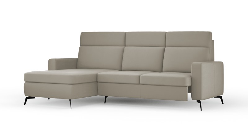 Ecksofa Arima H - 2-Sitzer mit Longchair links inkl. Sitzvorzug (motorisch), Leder, Taupe