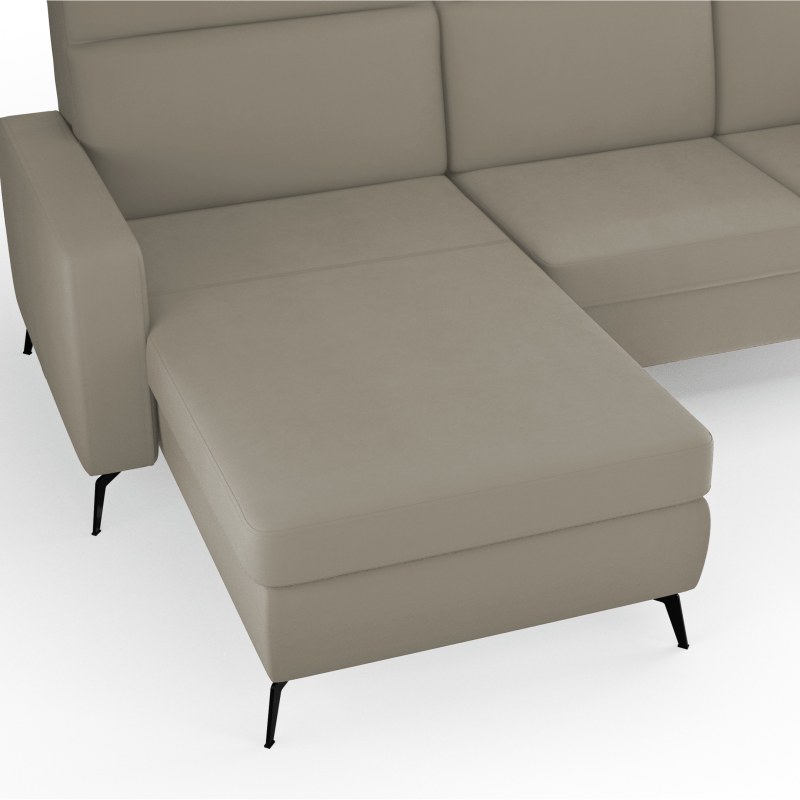 Ecksofa Arima H - 2-Sitzer mit Longchair links inkl. Sitzvorzug (motorisch), Leder, Taupe