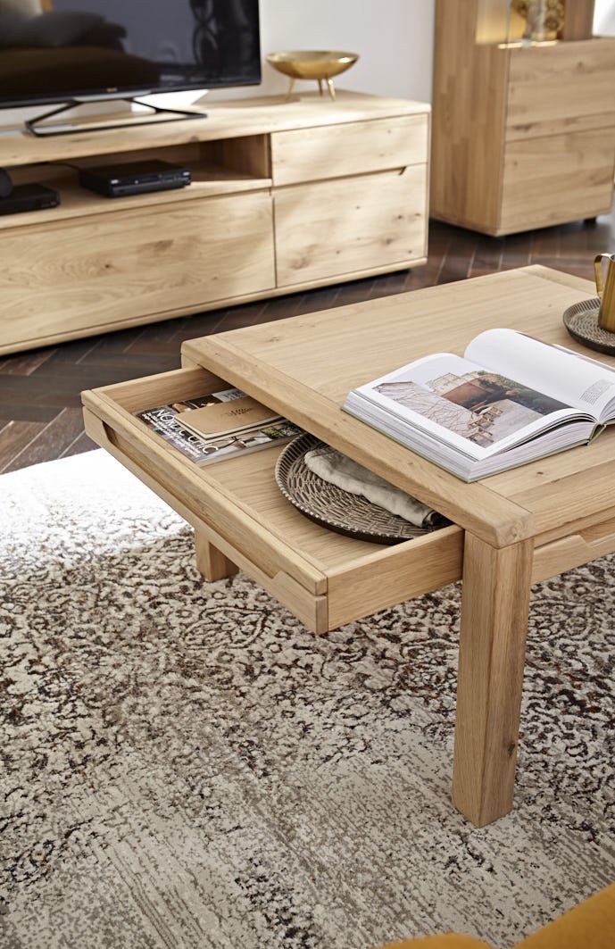 Couchtisch Amora - LBH ca. 80x80x45 cm, Wildeiche massiv bianco