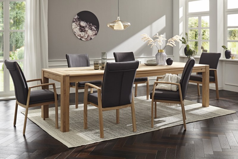 Esstisch 5000 - ausziehbar, LB ca. 180x100 cm, Eiche massiv, Bianco