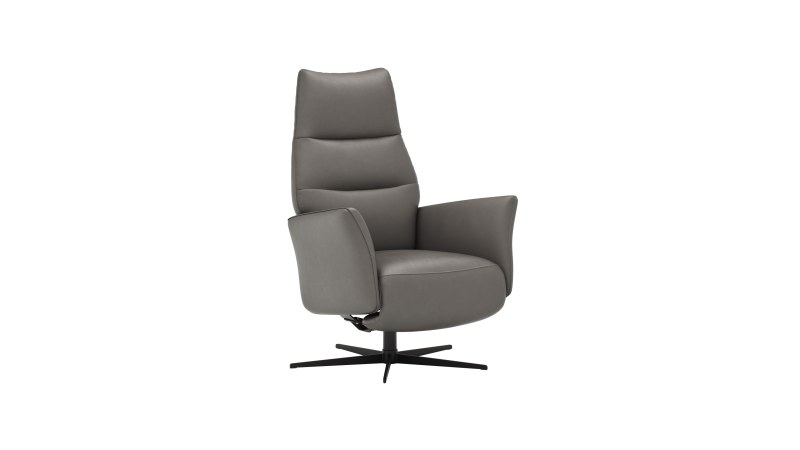 Relaxsessel Trona - Größe M, inkl. Relaxfunktion, Leder, Graubeige