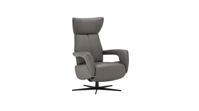 Relaxsessel Trona - Größe M, inkl. Relaxfunktion, Leder, Graubeige