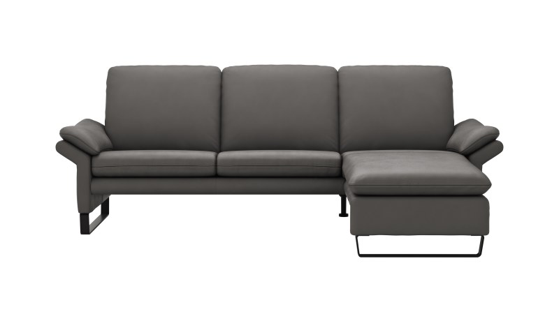 Ecksofa Tenero - 2-Sitzer mit Longchair rechts, Leder, Anthrazit