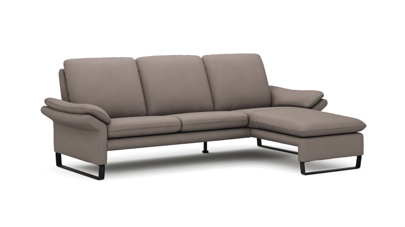 Ecksofa Tenero - 2-Sitzer mit Longchair rechts, Leder, Graubraun